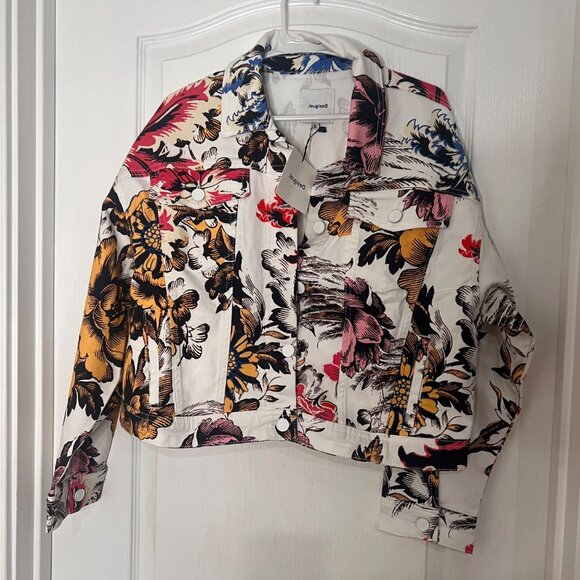 Desigual Women's White Hawaii Floral Print Jeans Jacket Size Large US NWT - Picture 7 of 16